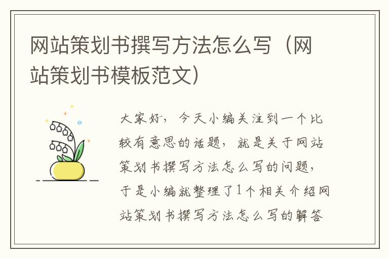 网站策划书撰写方法怎么写(网站策划书模板范文)