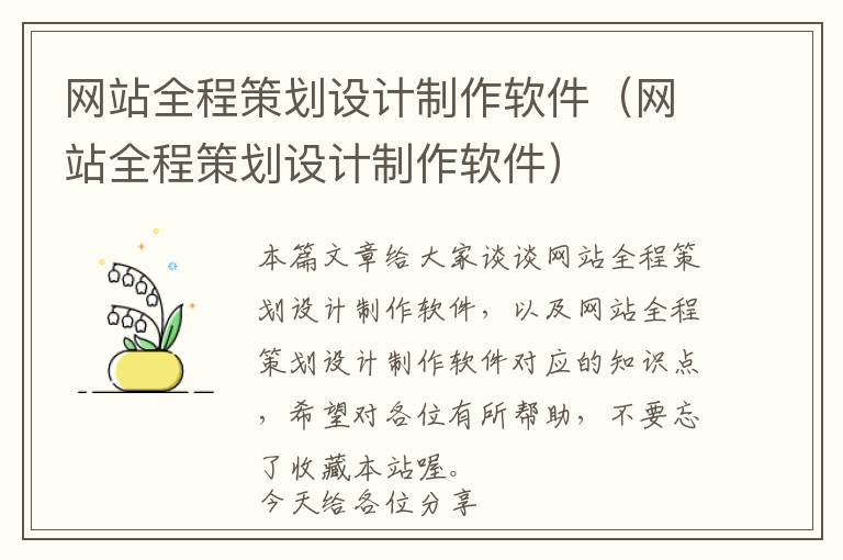 网站全程策划设计制作软件(网站全程策划设计制作软件)