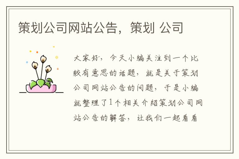 策划公司网站公告,策划 公司
