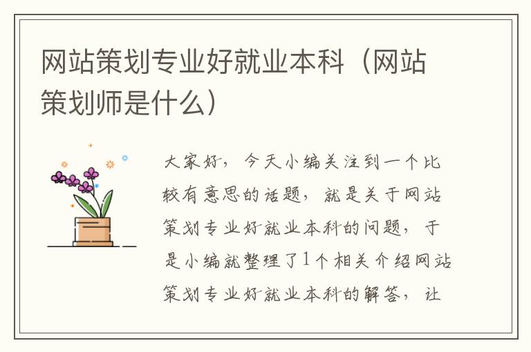 网站策划专业好就业本科(网站策划师是什么)