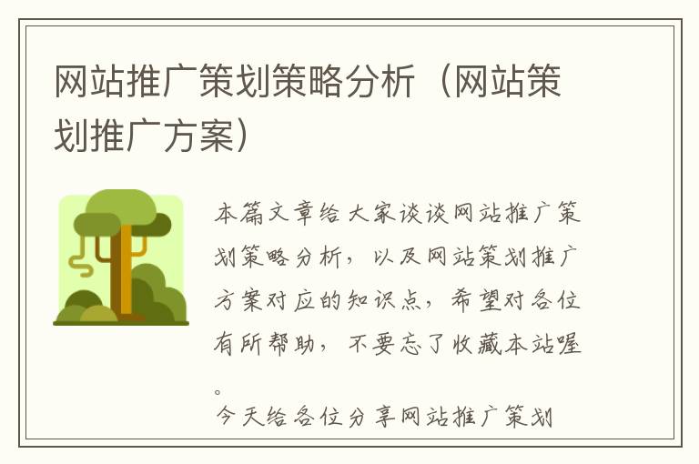 网站推广策划策略分析(网站策划推广方案)