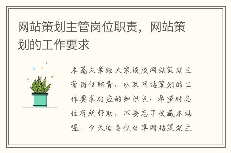 网站策划主管岗位职责,网站策划的工作要求