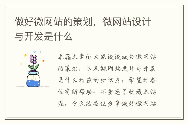 做好微网站的策划,微网站设计与开发是什么