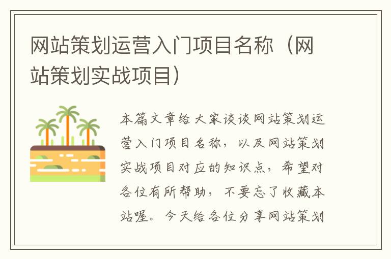 网站策划运营入门项目名称(网站策划实战项目)