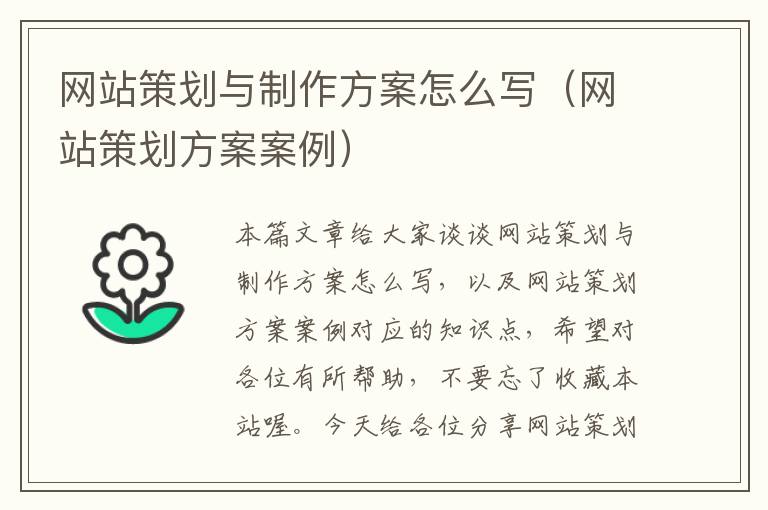 网站策划与制作方案怎么写(网站策划方案案例)