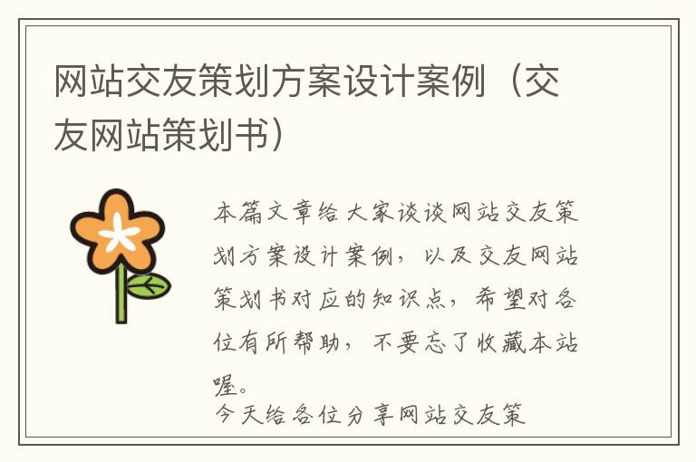 网站交友策划方案设计案例(交友网站策划书)