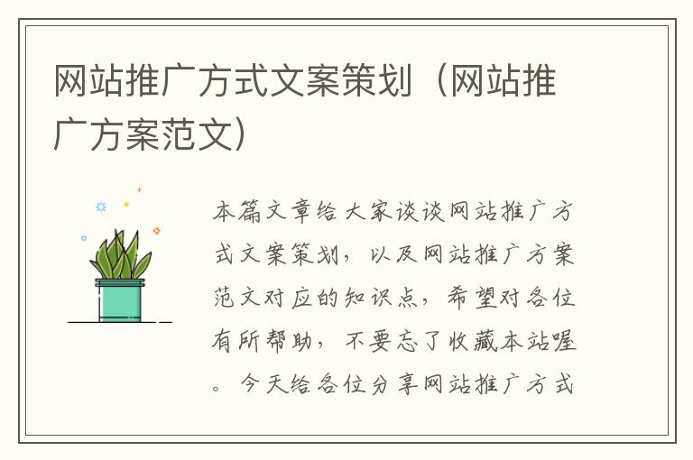 网站推广方式文案策划(网站推广方案范文)