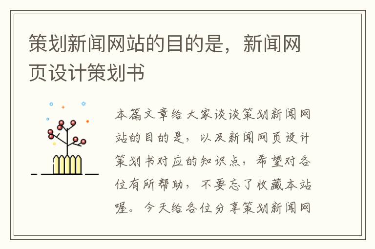 策划新闻网站的目的是,新闻网页设计策划书