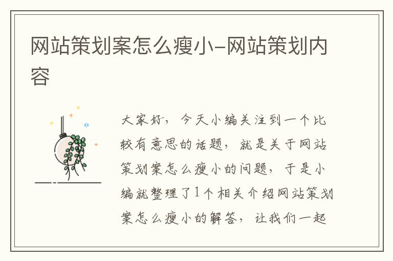 网站策划案怎么瘦小-网站策划内容