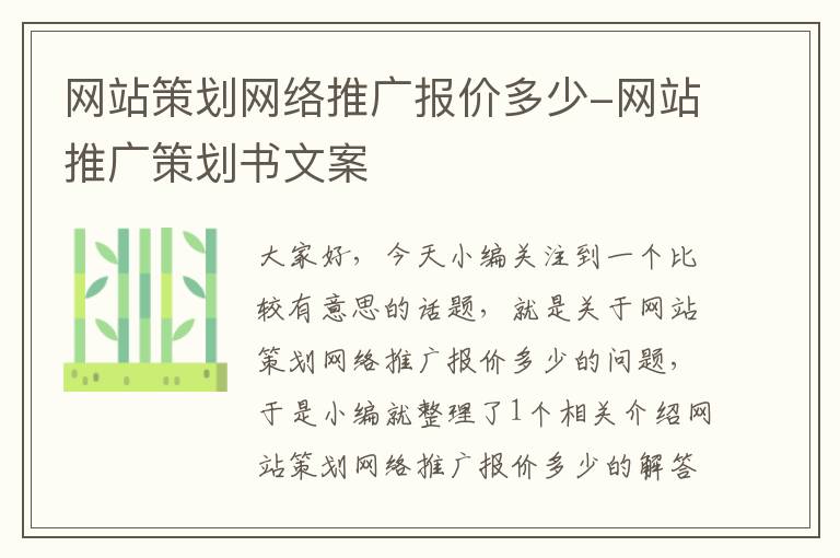 网站策划网络推广报价多少-网站推广策划书文案