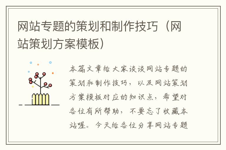 网站专题的策划和制作技巧(网站策划方案模板)