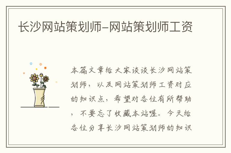 长沙网站策划师-网站策划师工资
