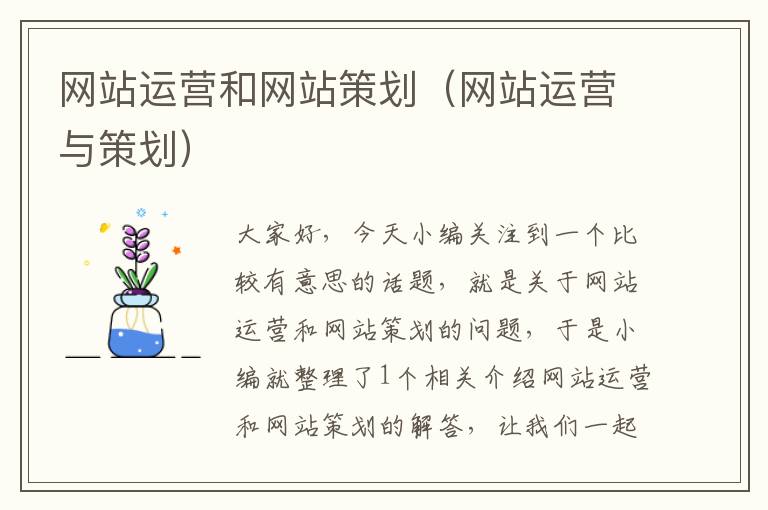 网站运营和网站策划(网站运营与策划)