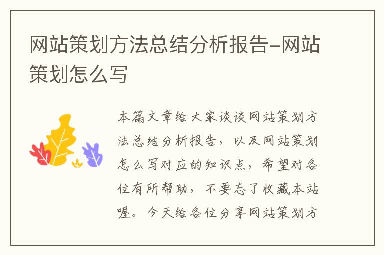 网站策划方法总结分析报告-网站策划怎么写