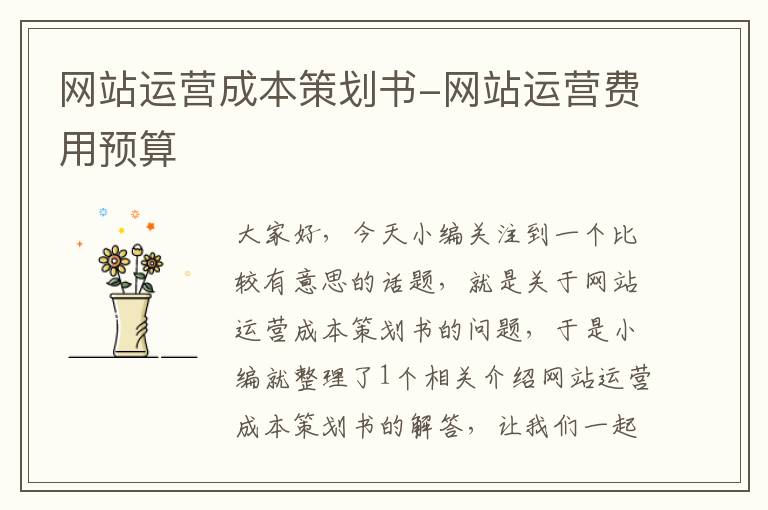 网站运营成本策划书-网站运营费用预算