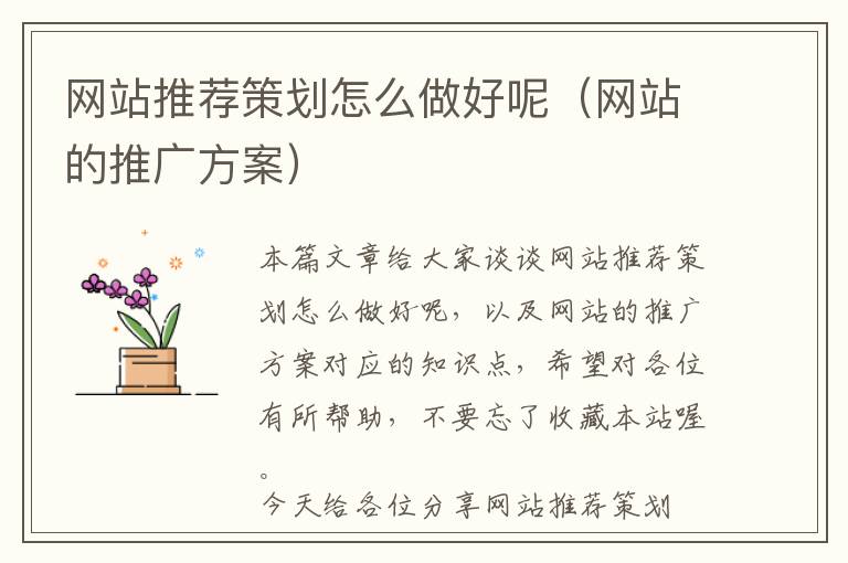 网站推荐策划怎么做好呢(网站的推广方案)