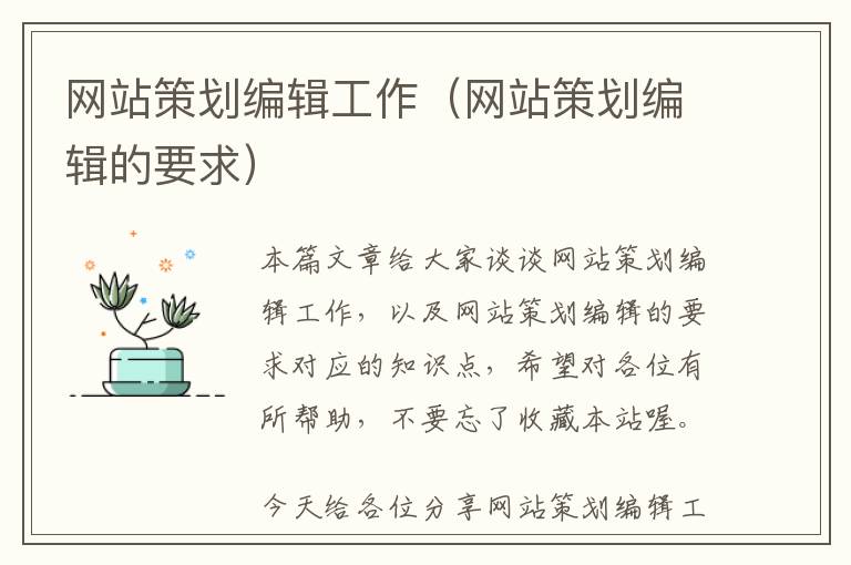 网站策划编辑工作(网站策划编辑的要求)