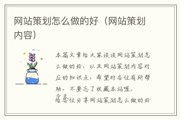 网站策划怎么做的好(网站策划内容)