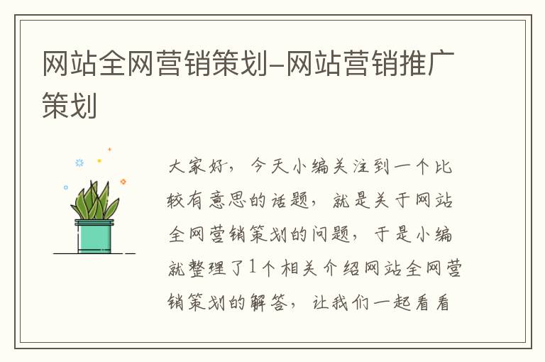 网站全网营销策划-网站营销推广策划