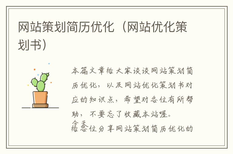 网站策划简历优化(网站优化策划书)
