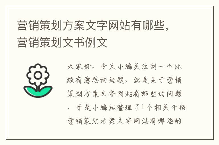营销策划方案文字网站有哪些,营销策划文书例文