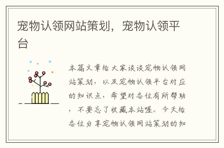 宠物认领网站策划,宠物认领平台