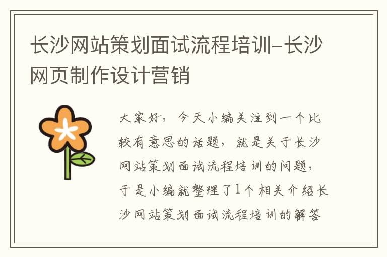 长沙网站策划面试流程培训-长沙网页制作设计营销
