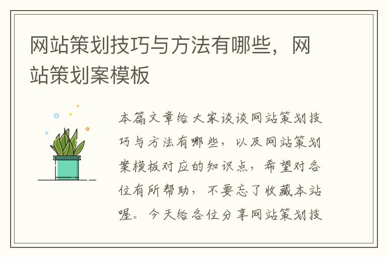 网站策划技巧与方法有哪些,网站策划案模板