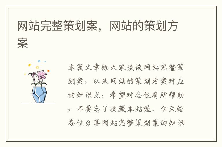 网站完整策划案,网站的策划方案