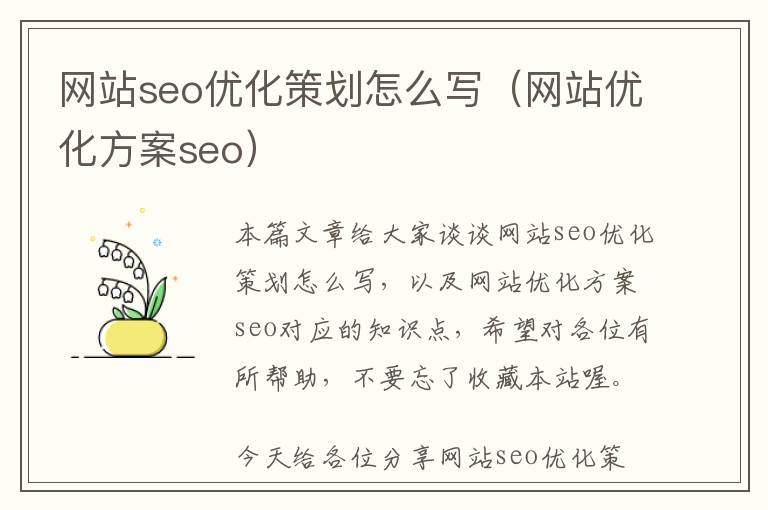 网站seo优化策划怎么写(网站优化方案seo)