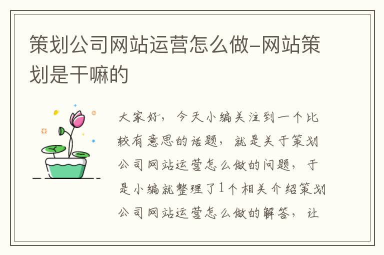 策划公司网站运营怎么做-网站策划是干嘛的