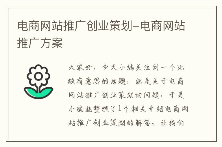 电商网站推广创业策划-电商网站推广方案