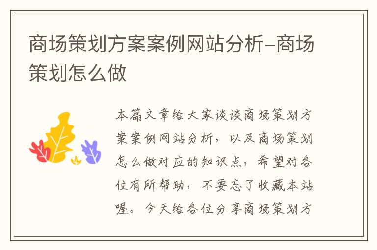 商场策划方案案例网站分析-商场策划怎么做