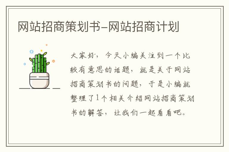 网站招商策划书-网站招商计划