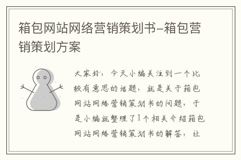 箱包网站网络营销策划书-箱包营销策划方案