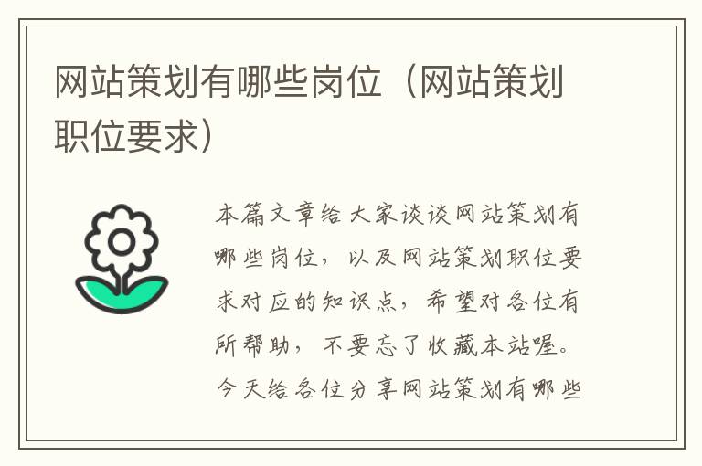 网站策划有哪些岗位(网站策划职位要求)