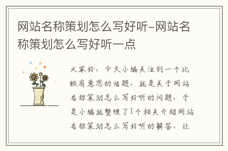网站名称策划怎么写好听-网站名称策划怎么写好听一点