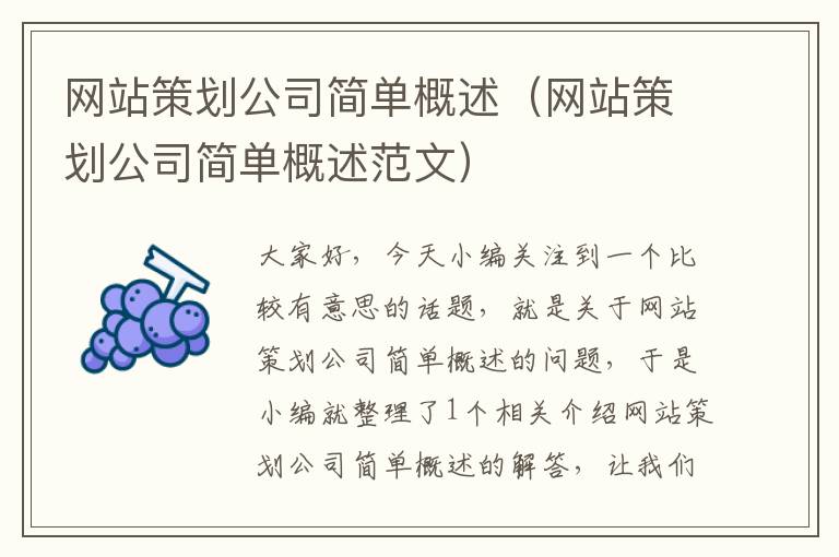 网站策划公司简单概述(网站策划公司简单概述范文)