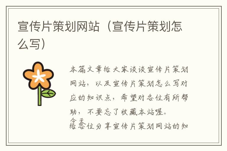 宣传片策划网站(宣传片策划怎么写)