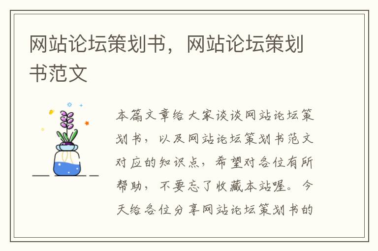 网站论坛策划书,网站论坛策划书范文