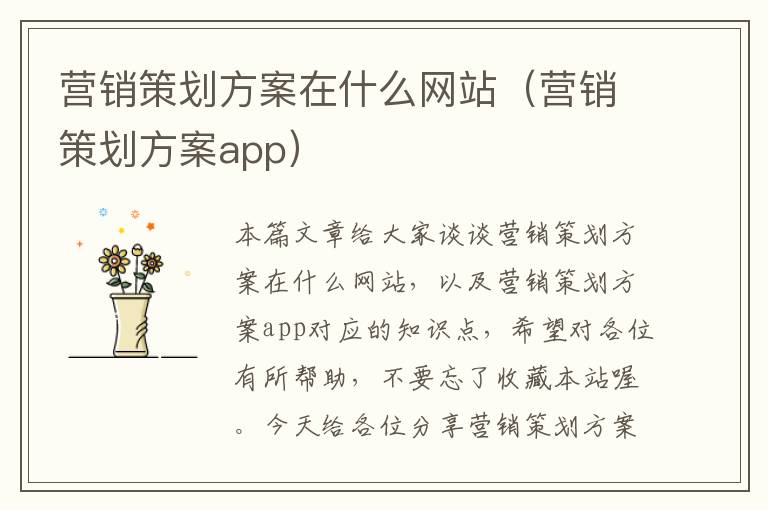 营销策划方案在什么网站(营销策划方案app)