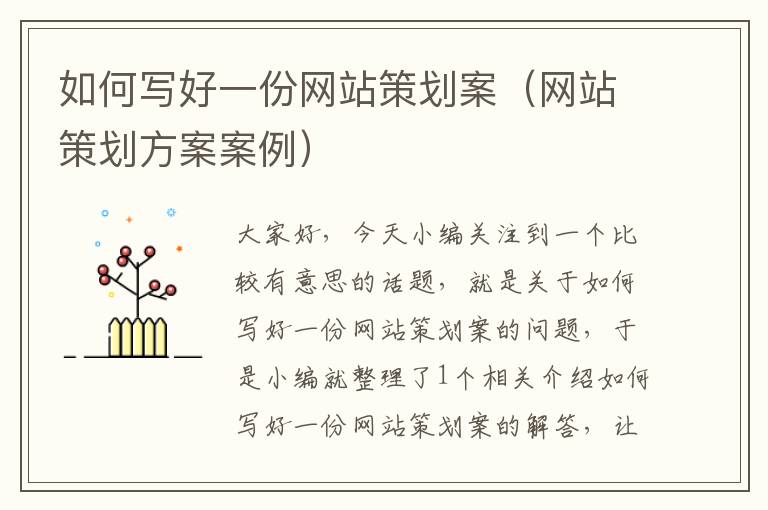 如何写好一份网站策划案(网站策划方案案例)