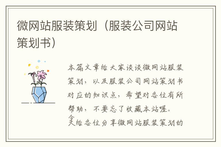 微网站服装策划(服装公司网站策划书)