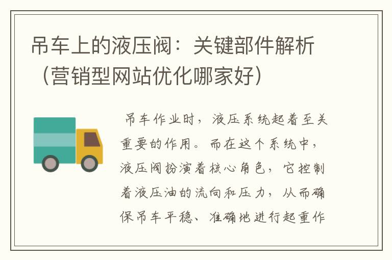 吊车上的液压阀:关键部件解析(营销型网站优化哪家好)
