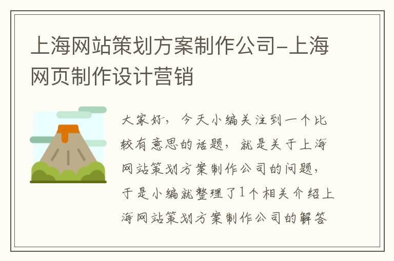 上海网站策划方案制作公司-上海网页制作设计营销
