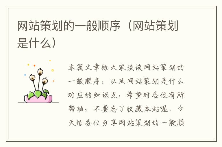 网站策划的一般顺序(网站策划是什么)