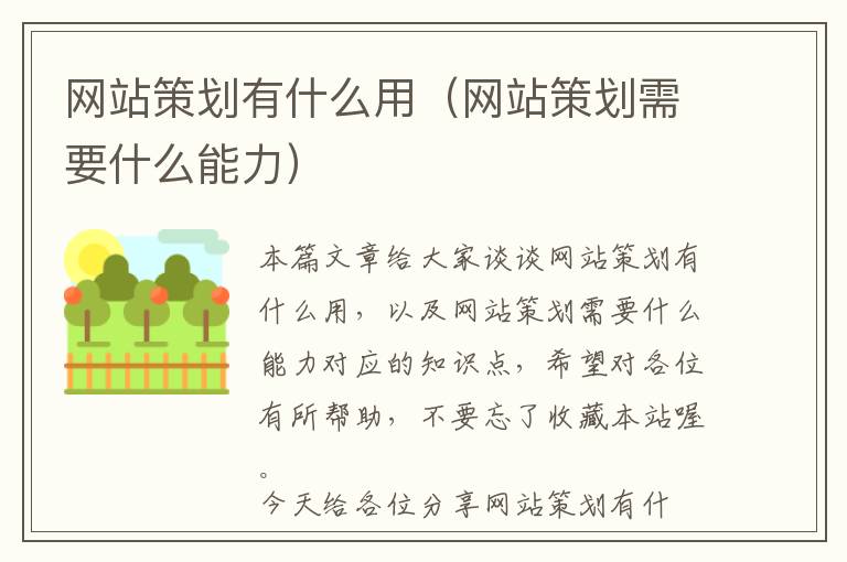 网站策划有什么用(网站策划需要什么能力)