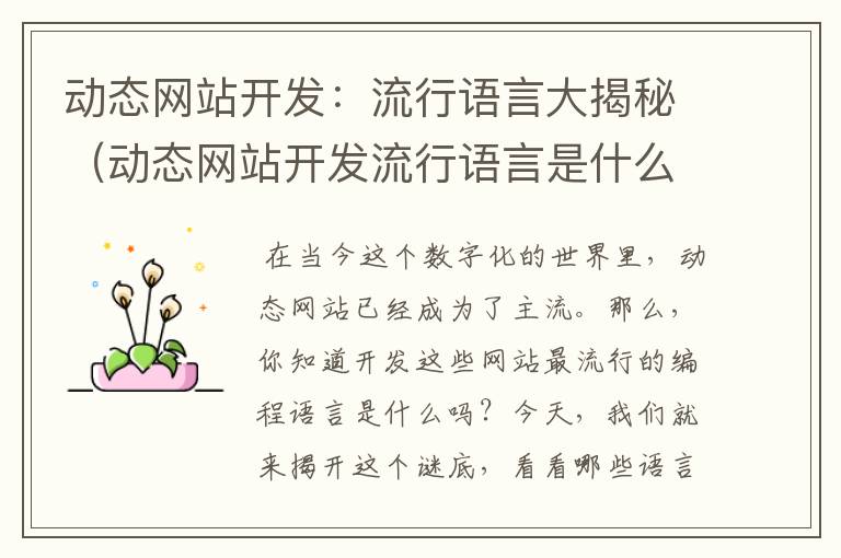 动态网站开发:流行语言大揭秘(动态网站开发流行语言是什么)