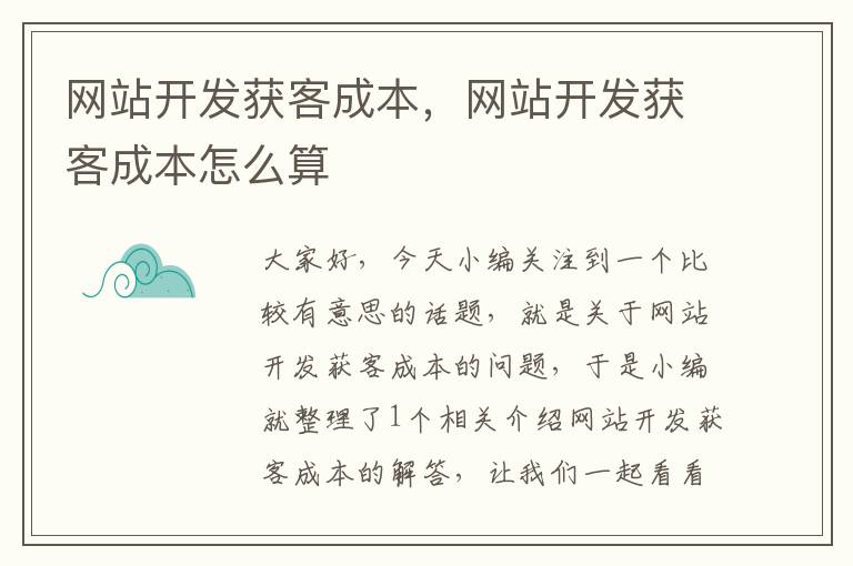 网站开发获客成本,网站开发获客成本怎么算