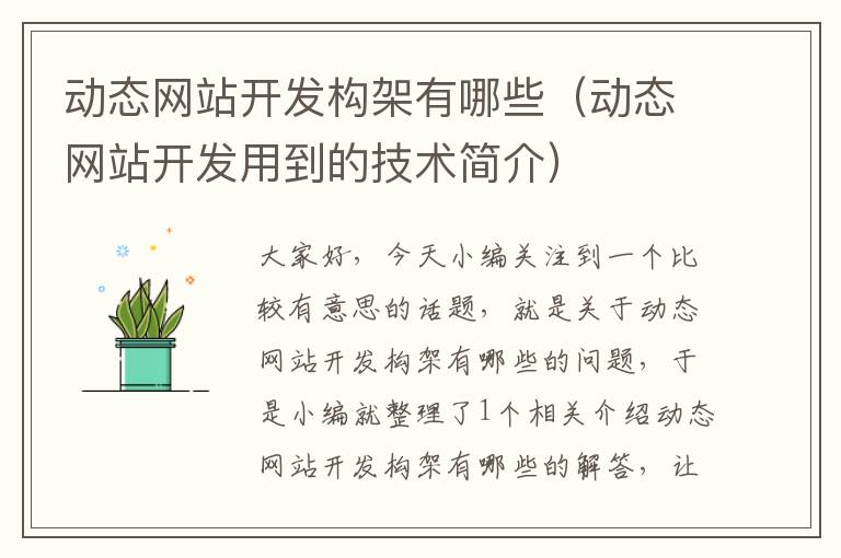 动态网站开发构架有哪些(动态网站开发用到的技术简介)